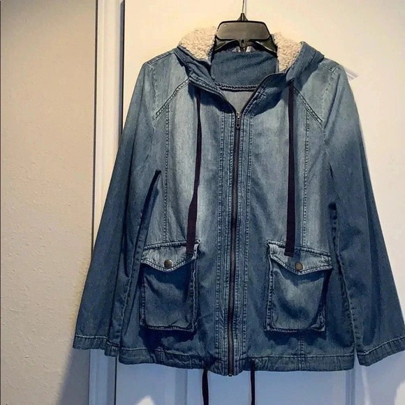 Denim Rubbish Sherpa Hooded Jacket - Picture 1 of 12